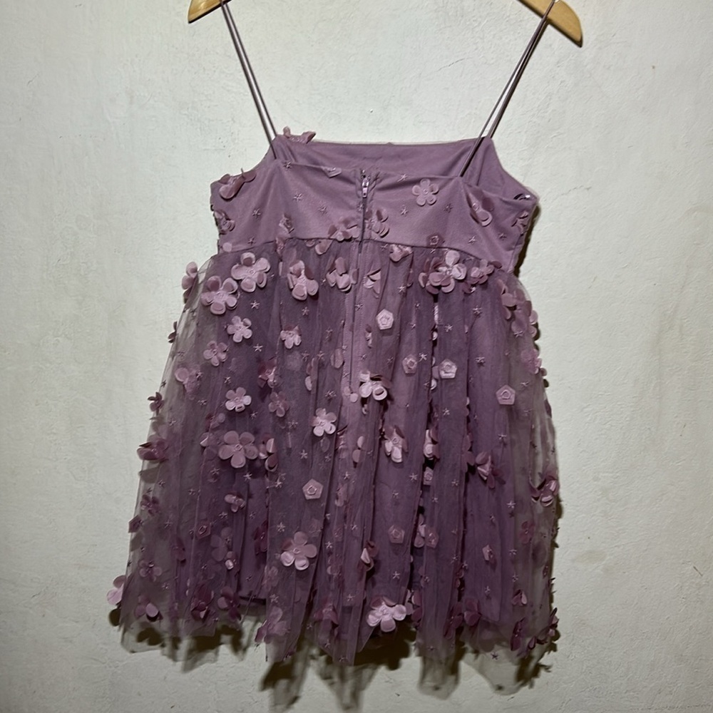 Trixxi Mesh Organza Floral Babydoll Mini Dress Deep Lilac Size Small - Picture 4 of 8
